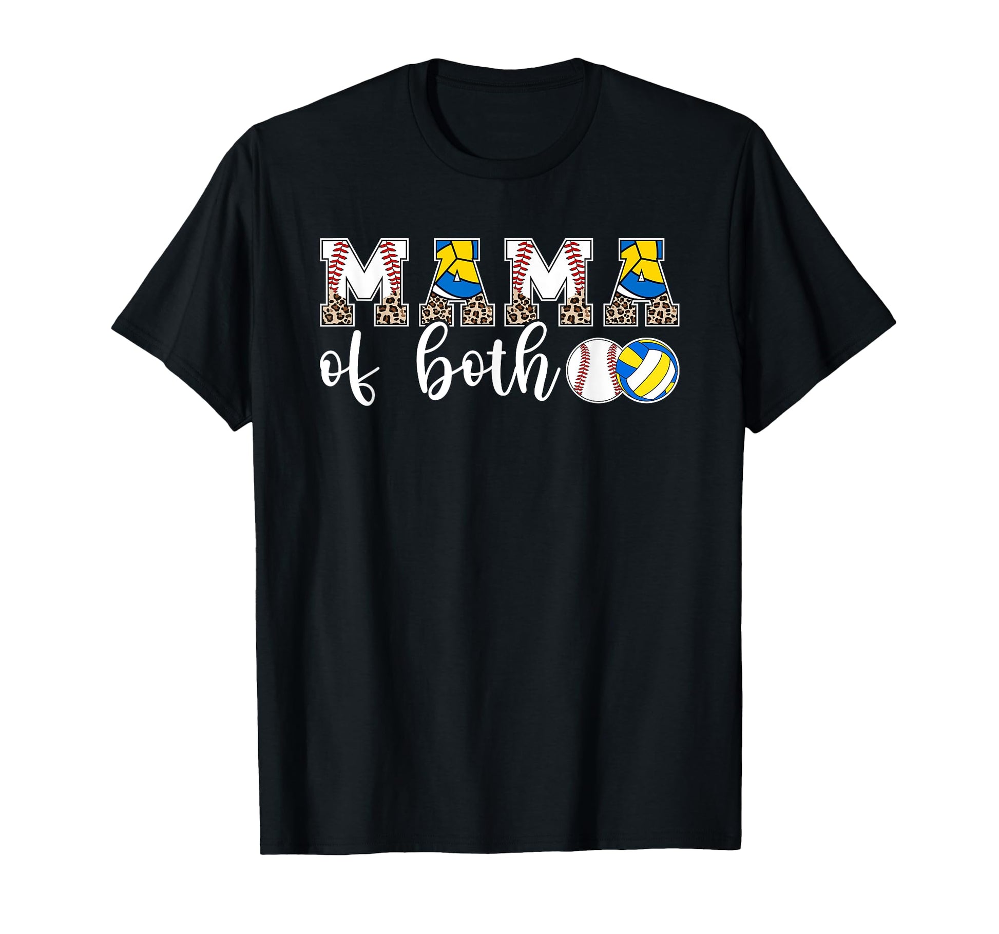 Mama Both Leopard Volleyball Baseball Mom T-Shirt - Graphic Print Unisex - T-Shirt, Sweatshirt, Hoodie