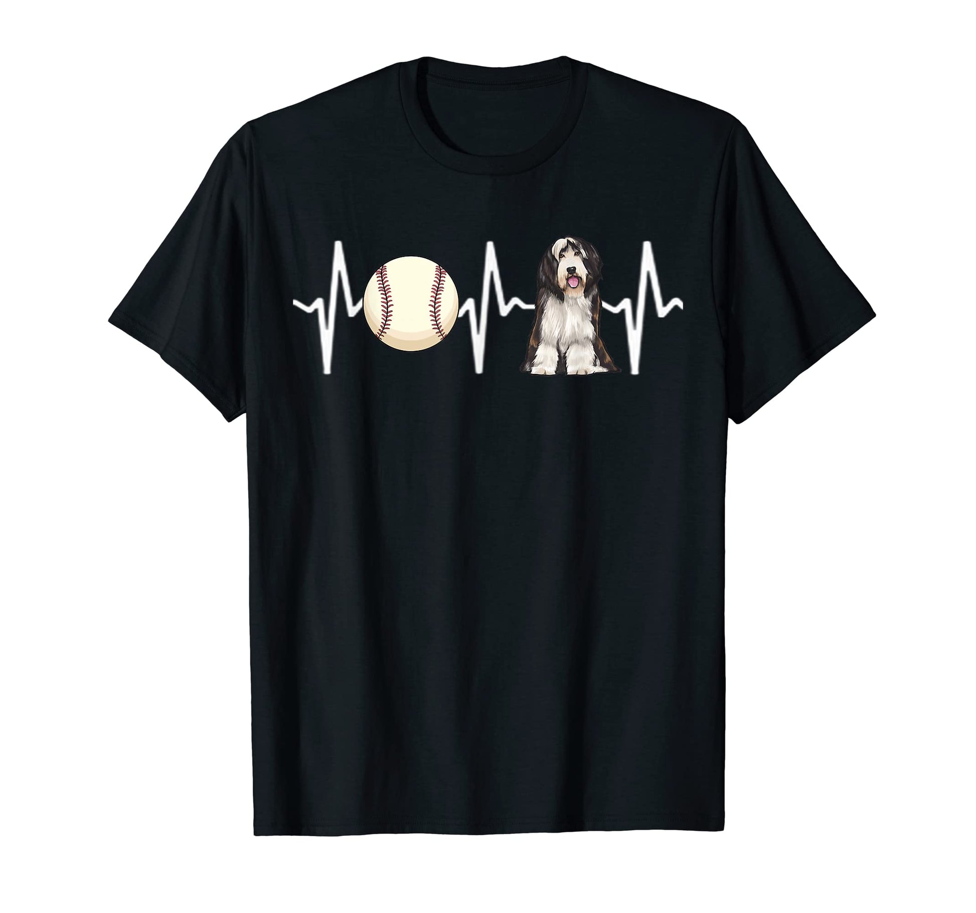 Baseball Bearded Collie Heartbeat T-Shirt - Minimalist Print for Adults - T-Shirt, Sweatshirt, Hoodie