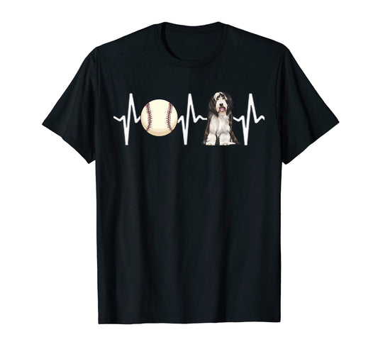 Baseball Bearded Collie Heartbeat T-Shirt - Minimalist Print for Adults - T-Shirt, Sweatshirt, Hoodie