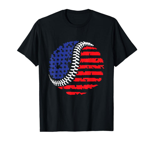 Baseball American Flag T-Shirt - Graphic Print Men Women - T-Shirt, Sweatshirt, Hoodie