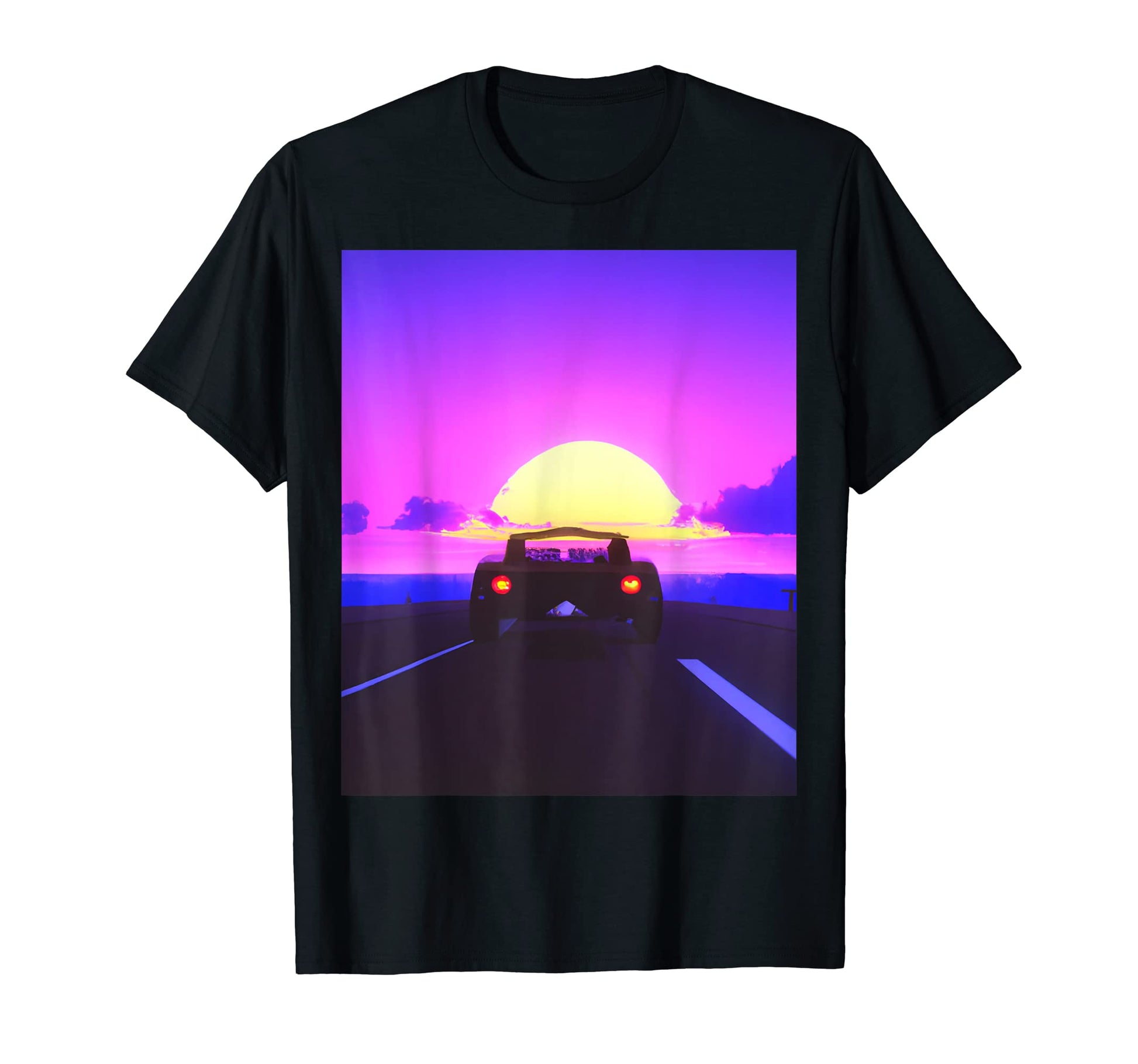 Vaporwave Aesthetic Sports Car Beach Sunset T-Shirt - Graphic Print Unisex - T-Shirt, Sweatshirt, Hoodie