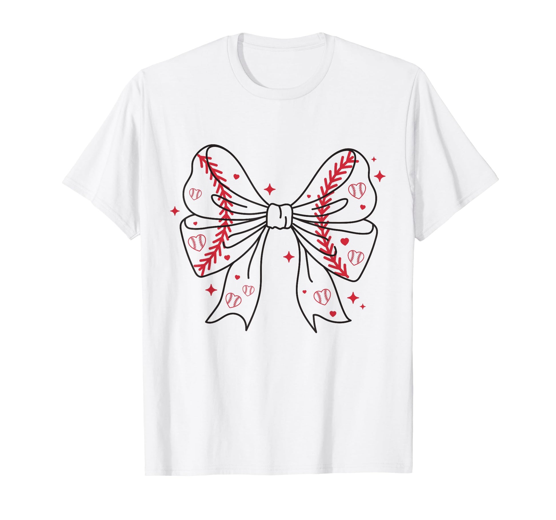 Baseball Bow Stitches And Hearts T-Shirt - Minimalist Print Men Women - T-Shirt, Sweatshirt, Hoodie