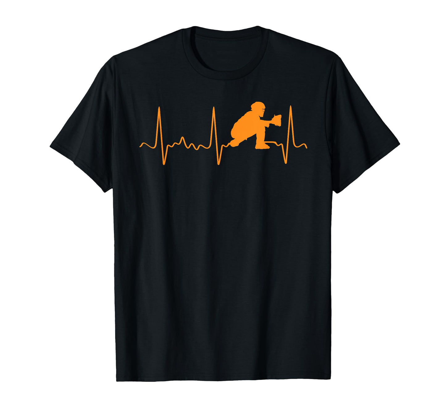 Orange Baseball Catcher Heartbeat T-Shirt - Novelty Apparel Unisex - T-Shirt, Sweatshirt, Hoodie