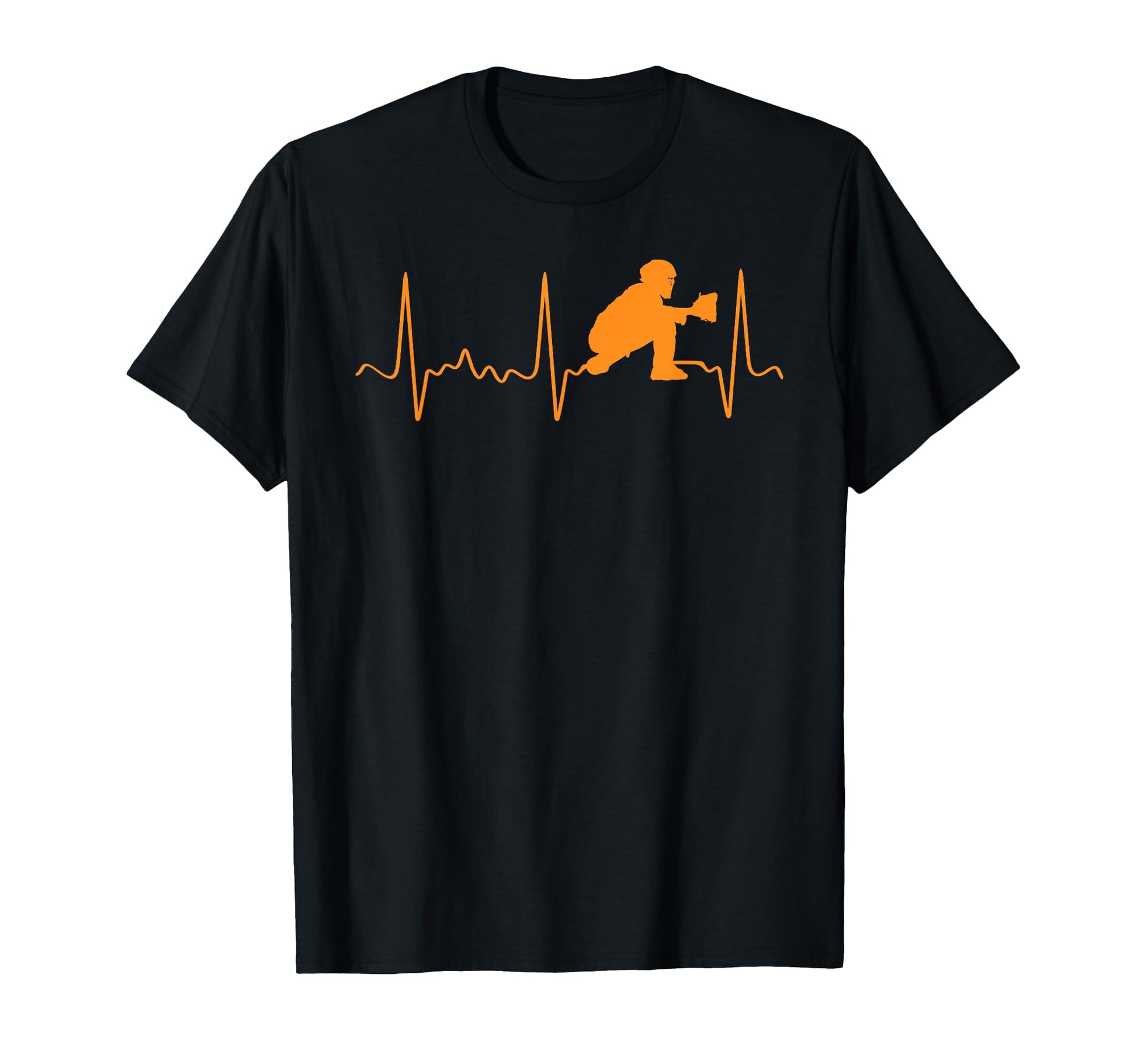 Orange Baseball Catcher Heartbeat T-Shirt - Novelty Apparel Unisex - T-Shirt, Sweatshirt, Hoodie
