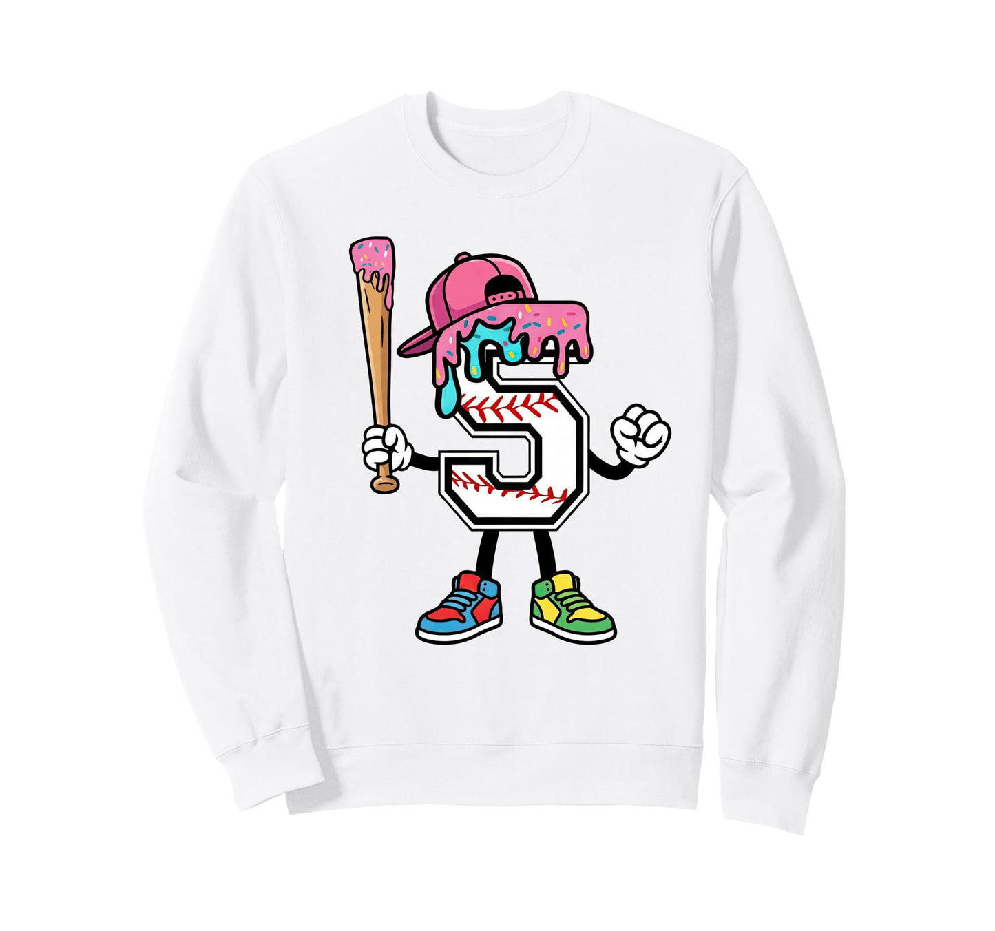 5Th Birthday Baseball Ice Cream Drip 5 Sweatshirt - Unique Graphic Unisex - T-Shirt, Sweatshirt, Hoodie