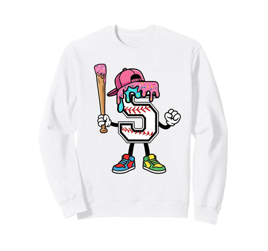 5Th Birthday Baseball Ice Cream Drip 5 Sweatshirt - Unique Graphic Unisex - T-Shirt, Sweatshirt, Hoodie