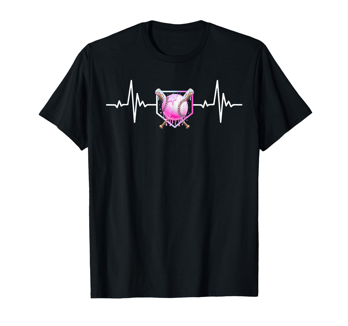 Baseball Heartbeat Ice Drip Bow T-Shirt - Casual Everyday Wear Men Women - T-Shirt, Sweatshirt, Hoodie