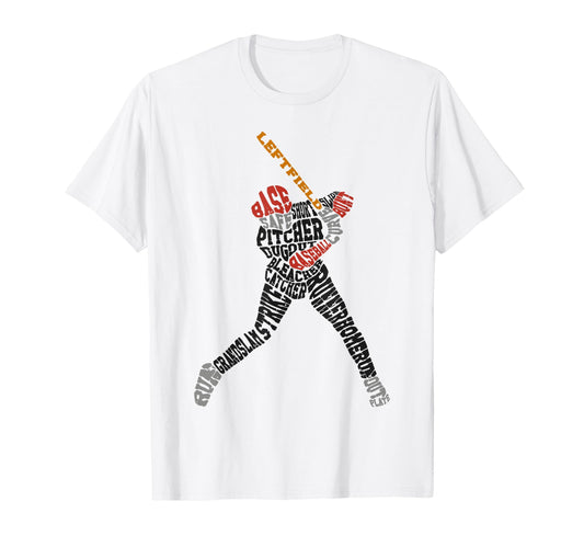 Baseball Fan Word Cloud Batter T-Shirt - Fun Novelty Design Men Women - T-Shirt, Sweatshirt, Hoodie