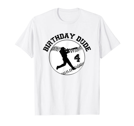 4 Year Old 4Th Birthday Dude Baseball T-Shirt - Streetwear Style Unisex - T-Shirt, Sweatshirt, Hoodie