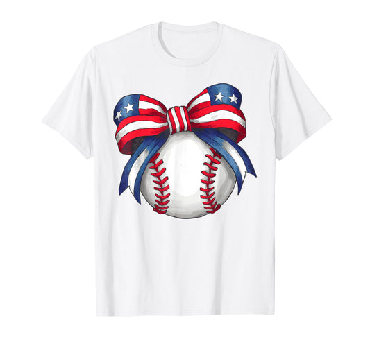 Baseball Coquette Bow 4Th July Patriotic T-Shirt - Custom Art Print Unisex - T-Shirt, Sweatshirt, Hoodie