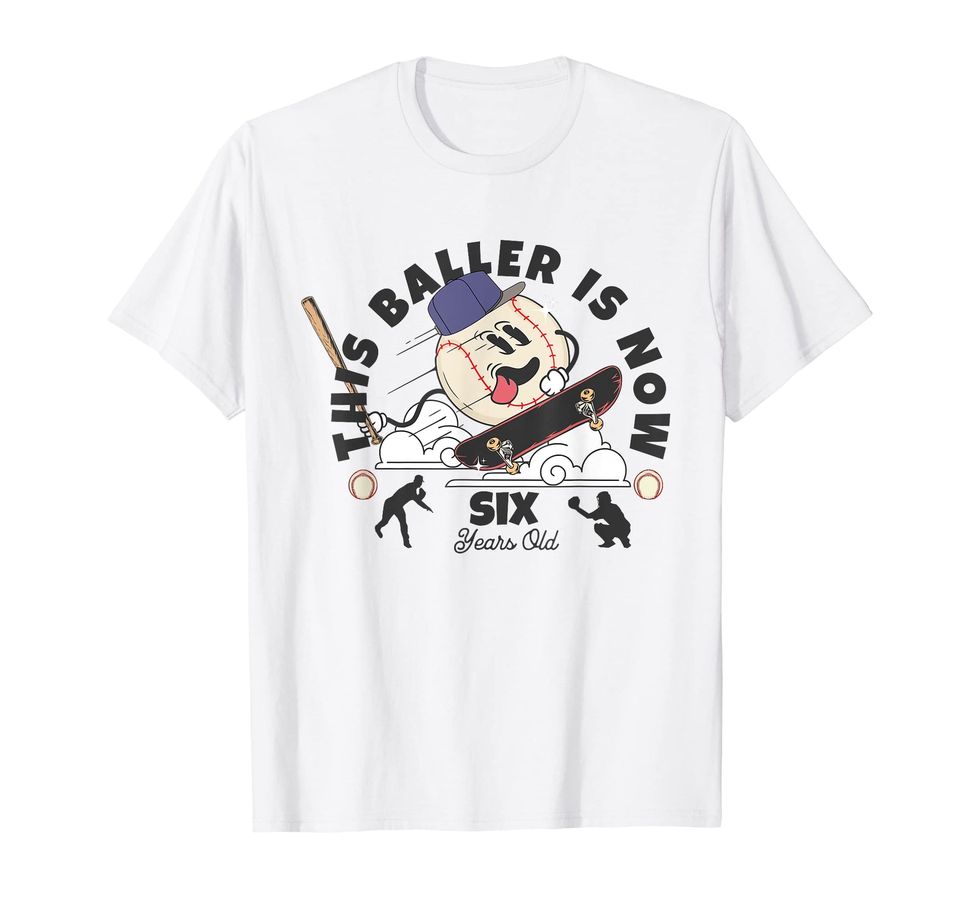 This Baller Is Now Six Baseball T-Shirt - Minimalist Print for Adults - T-Shirt, Sweatshirt, Hoodie