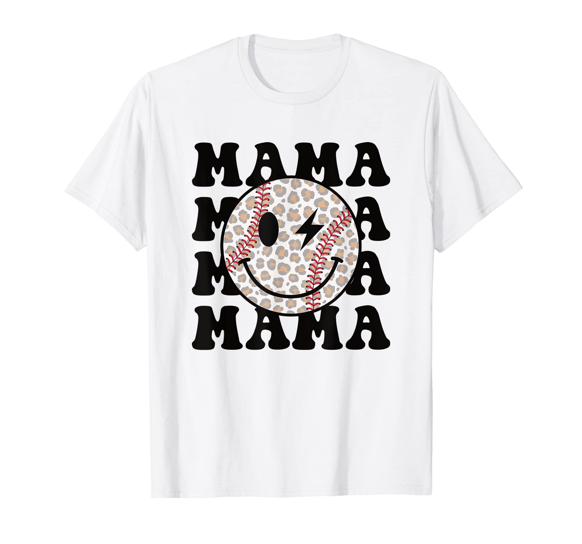 Baseball Mama Happy Face Leopard T-Shirt - Fun Novelty Design Men Women - T-Shirt, Sweatshirt, Hoodie