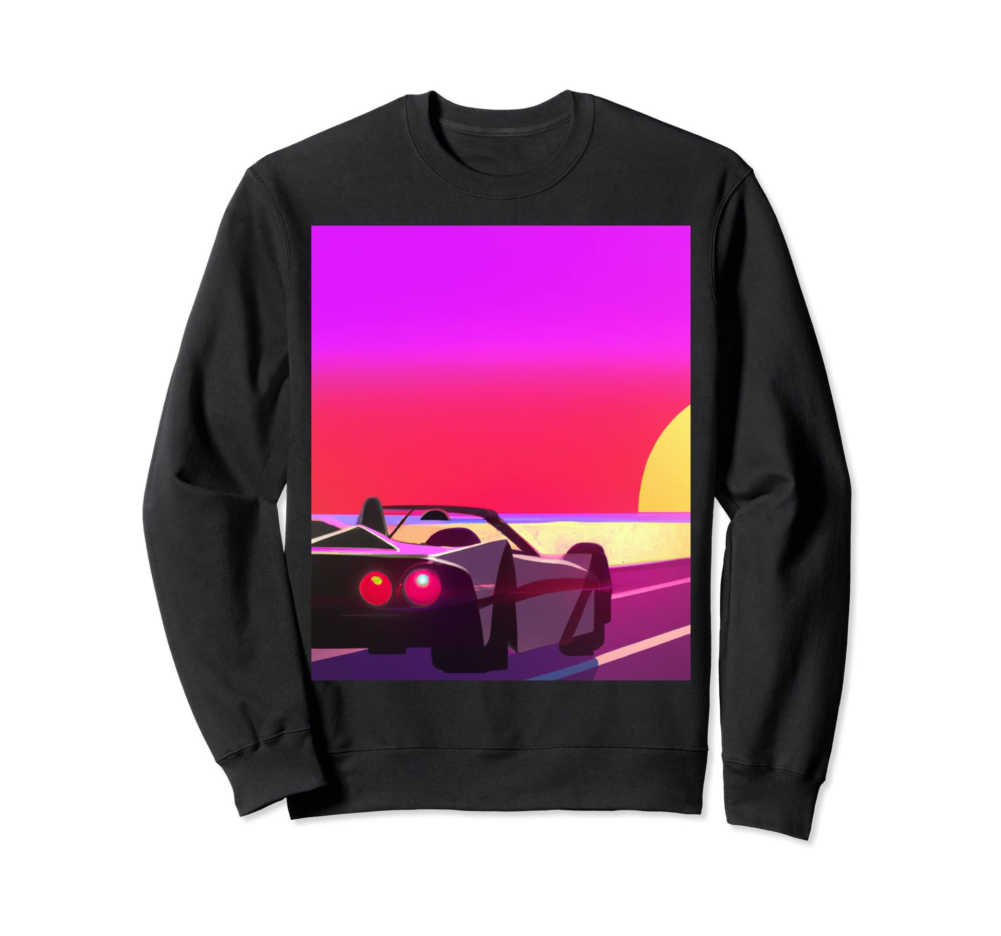 Synthwave Outrun Sports Car Beach Sweatshirt - Novelty Apparel Men Women - T-Shirt, Sweatshirt, Hoodie