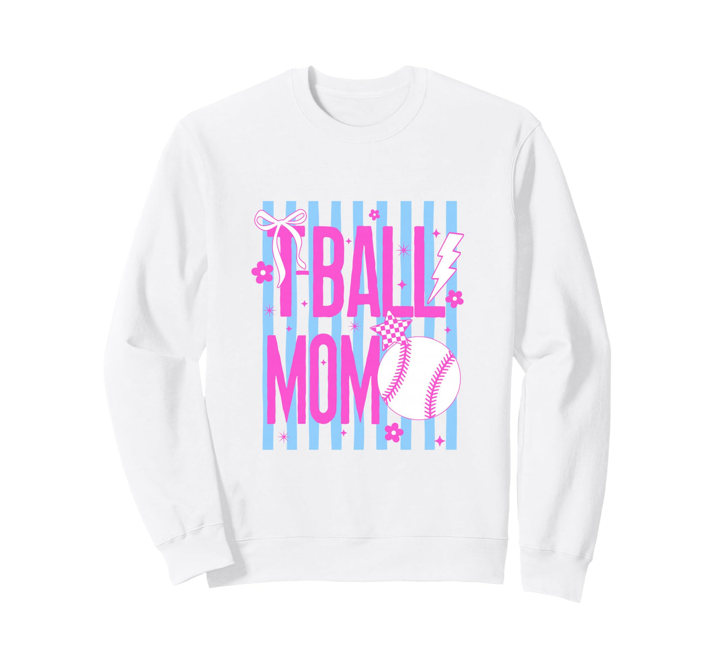 Tball Mom Baseball Striped Bow Sweatshirt - Aesthetic Graphic Men Women - T-Shirt, Sweatshirt, Hoodie