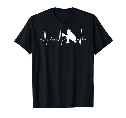 Baseball Heartbeat Catcher White T-Shirt - Minimalist Print Men Women - T-Shirt, Sweatshirt, Hoodie