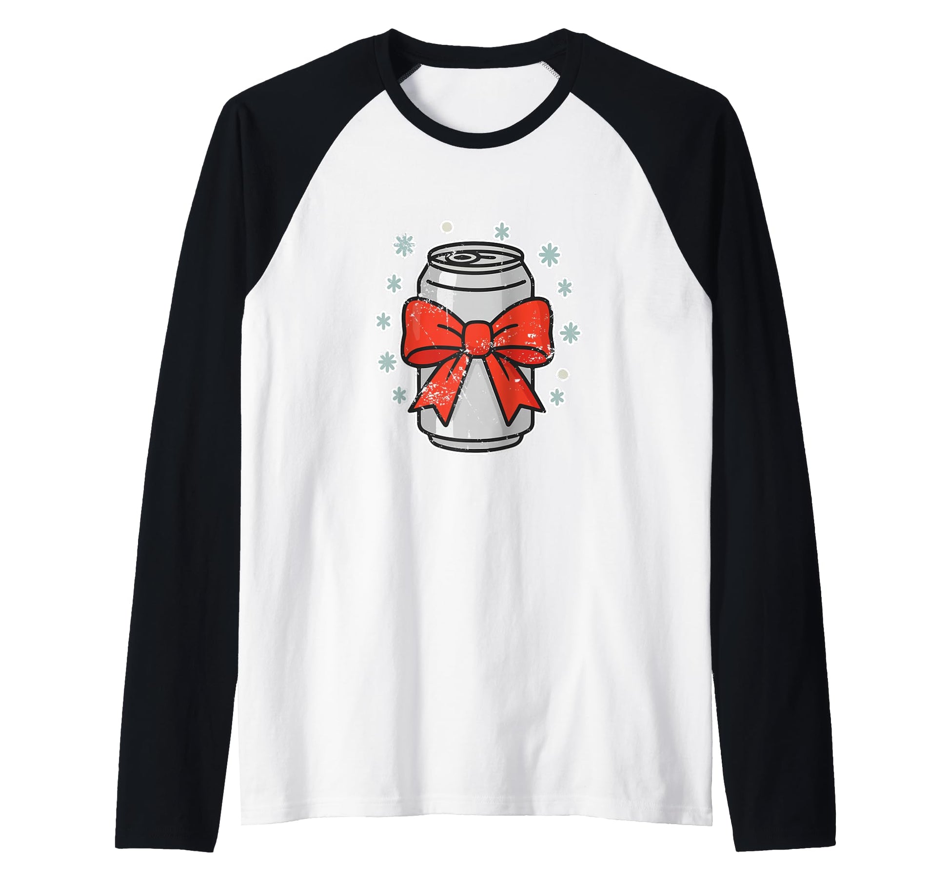Beer Can Red Bow Snowflakes Holiday T-Shirt - Fun Novelty Design Men Women - T-Shirt, Sweatshirt, Hoodie