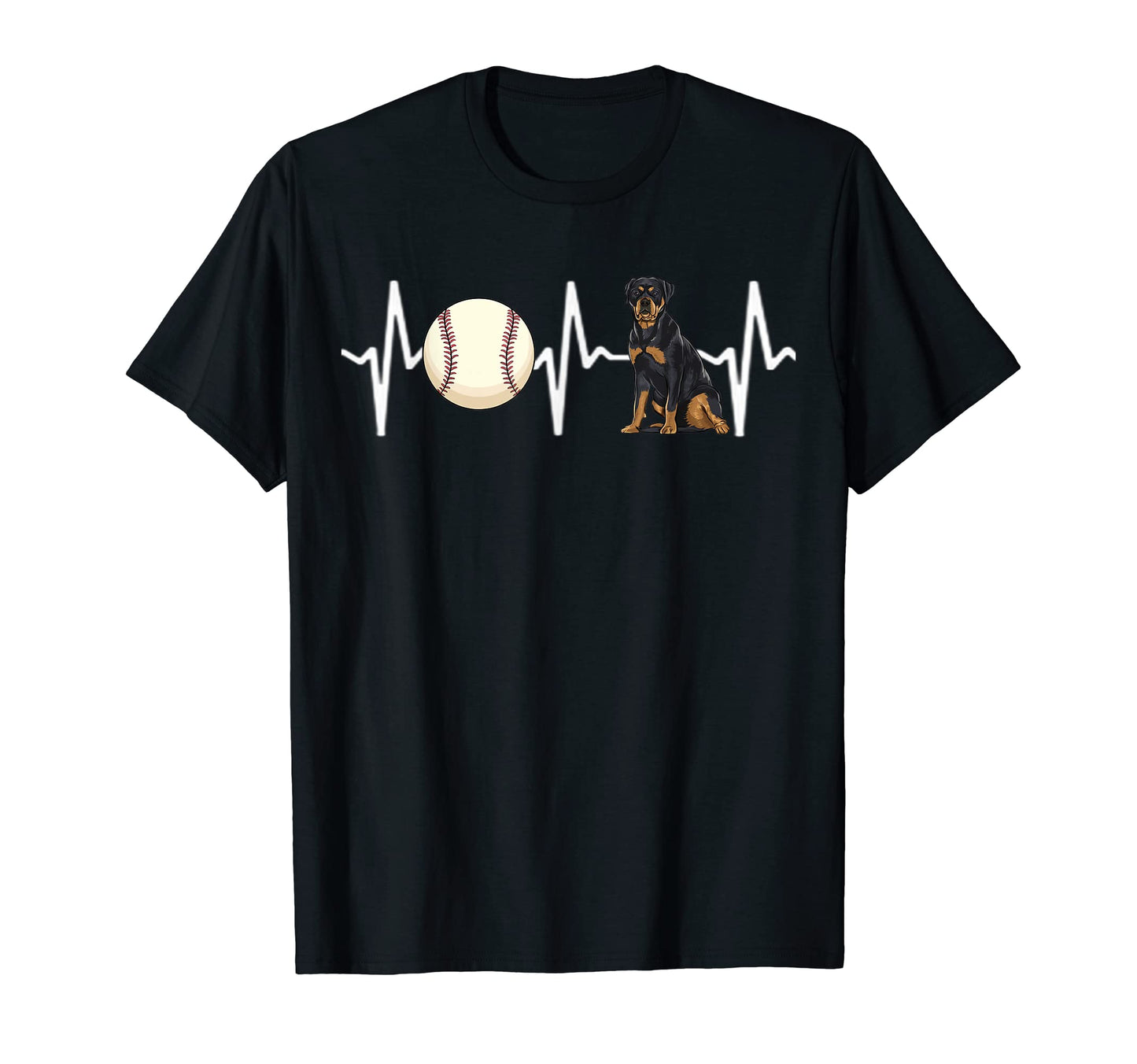 Baseball Rottweiler Heartbeat Dog T-Shirt - Minimalist Print Men Women - T-Shirt, Sweatshirt, Hoodie