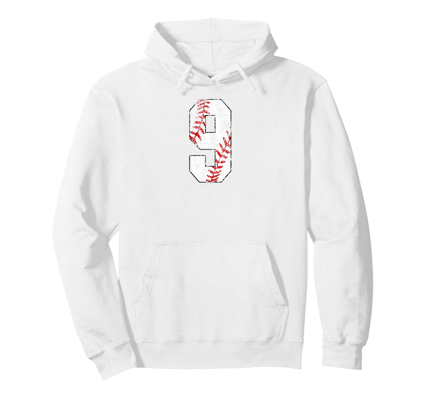 Distressed Baseball Number 9 Jersey Hoodie - Fun Novelty Design for Adults - T-Shirt, Sweatshirt, Hoodie