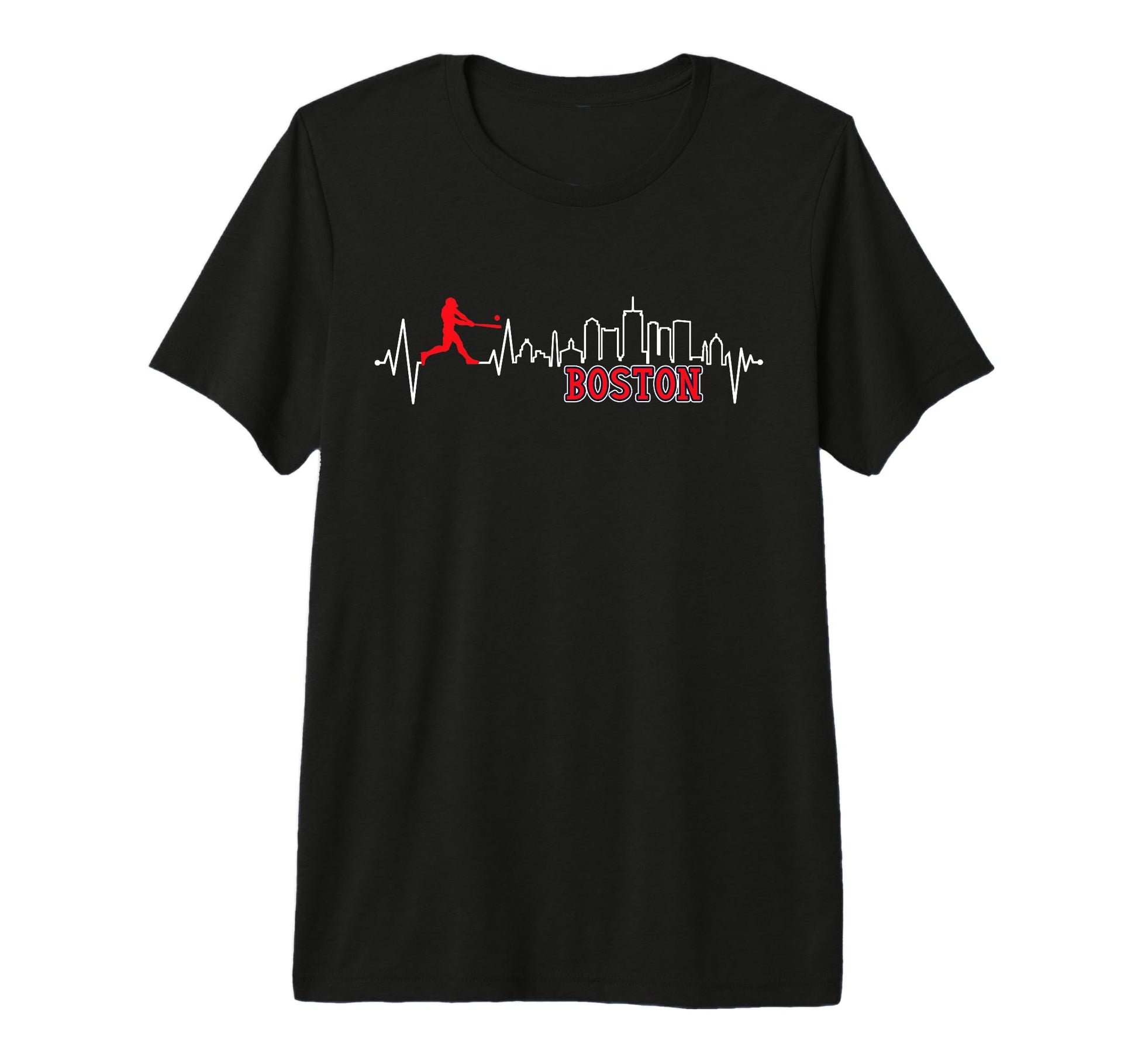 Boston Skyline Baseball Heartbeat Tri T-Shirt - Fun Novelty Design Unisex - T-Shirt, Sweatshirt, Hoodie