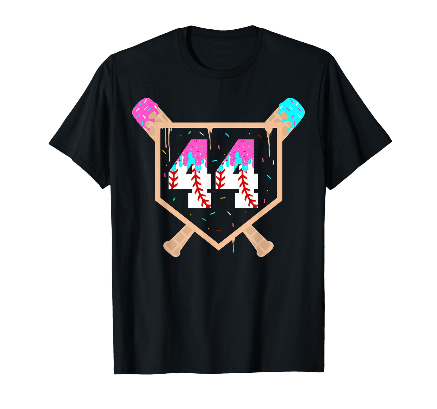 Baseball Ice Cream Drip Number 44 Player T-Shirt - Graphic Print Unisex - T-Shirt, Sweatshirt, Hoodie