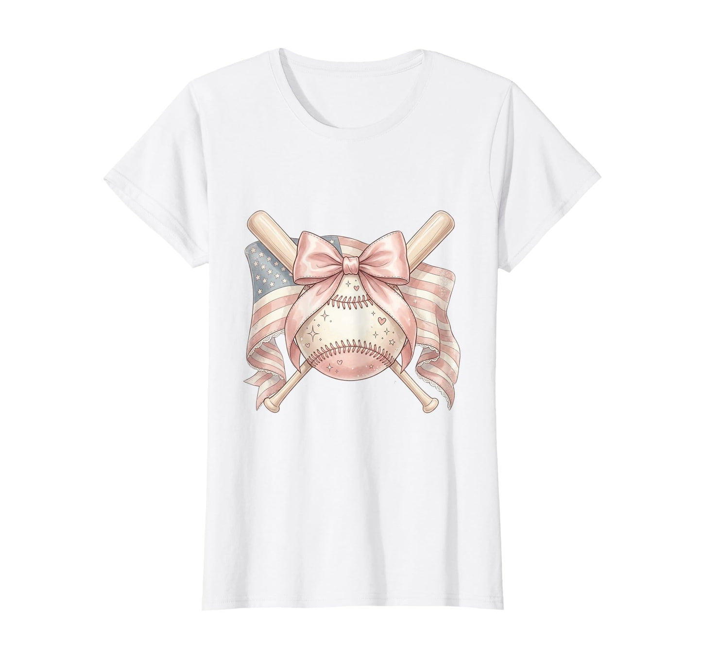 Coquette Bow American Flag Baseball T-Shirt - Graphic Print Men Women - T-Shirt, Sweatshirt, Hoodie