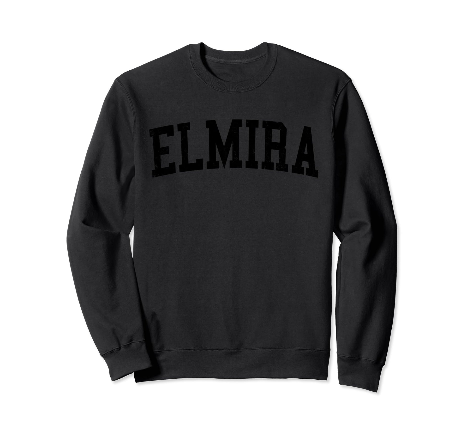 Elmira Ny Distressed Black Varsity Sweatshirt - Minimalist Print Unisex - T-Shirt, Sweatshirt, Hoodie