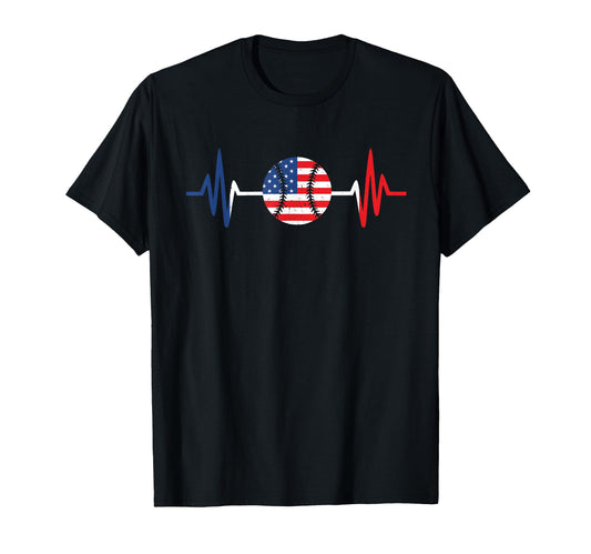 American Flag Baseball Heartbeat Funny T-Shirt - Unique Graphic Men Women - T-Shirt, Sweatshirt, Hoodie