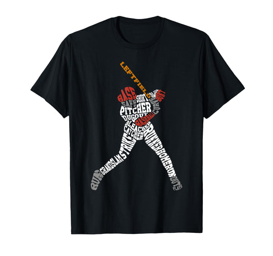 Baseball Fan Word Cloud Batter Baseball T-Shirt - Graphic Print Men Women - T-Shirt, Sweatshirt, Hoodie