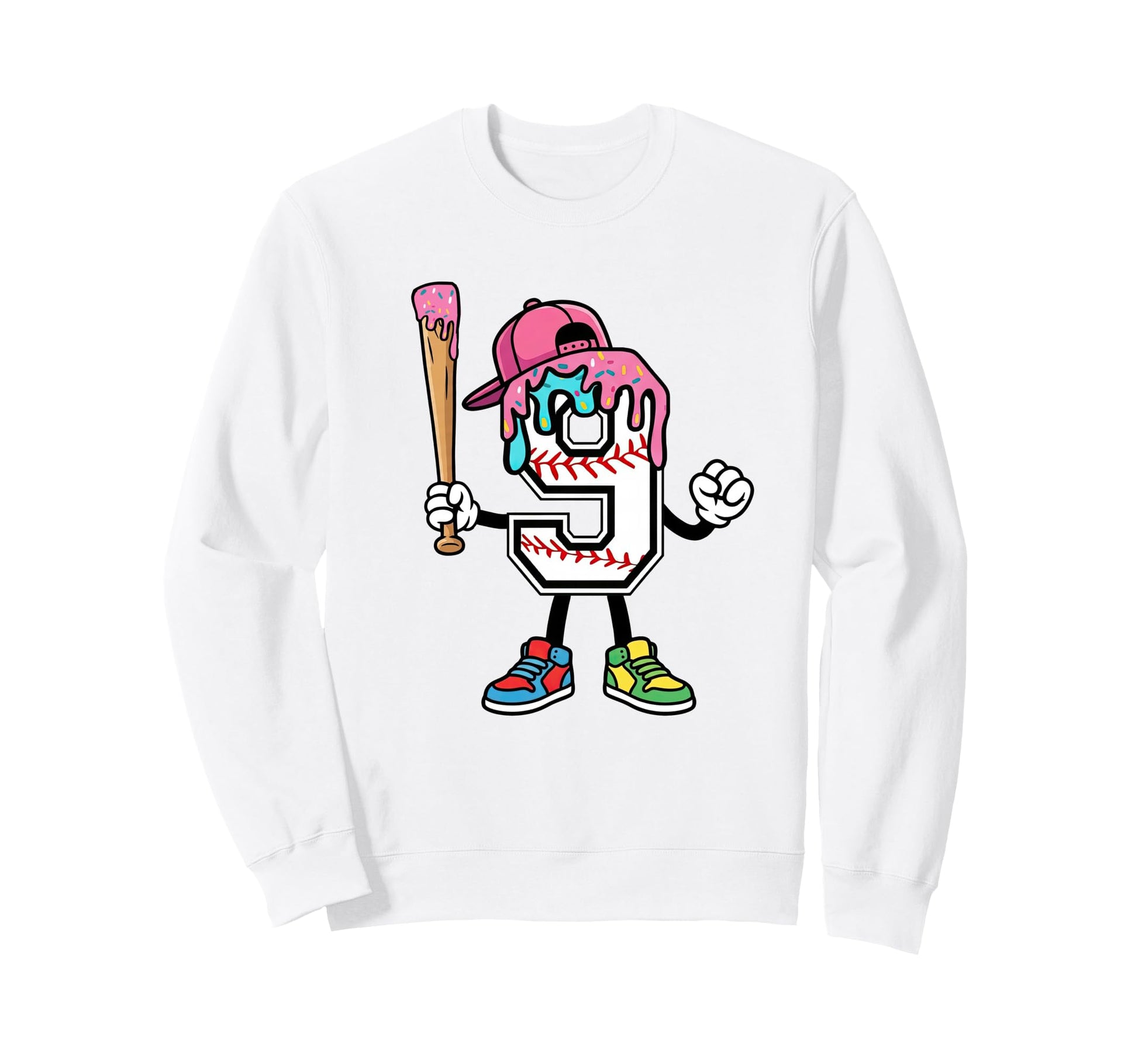 9Th Birthday Baseball Ice Cream Drip Sweatshirt - Graphic Print Men Women - T-Shirt, Sweatshirt, Hoodie