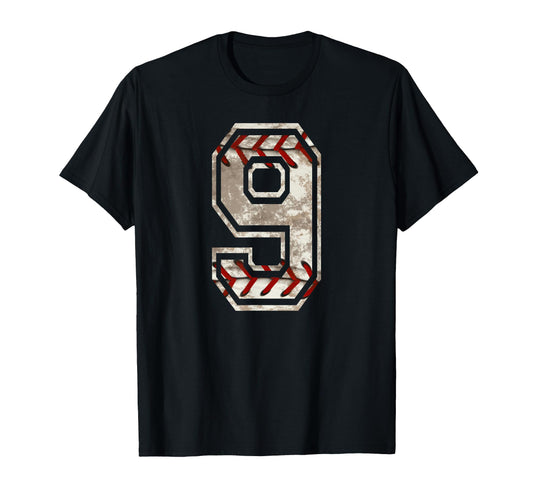 Baseball Jersey Number 9 Distressed T-Shirt - Novelty Apparel Unisex - T-Shirt, Sweatshirt, Hoodie