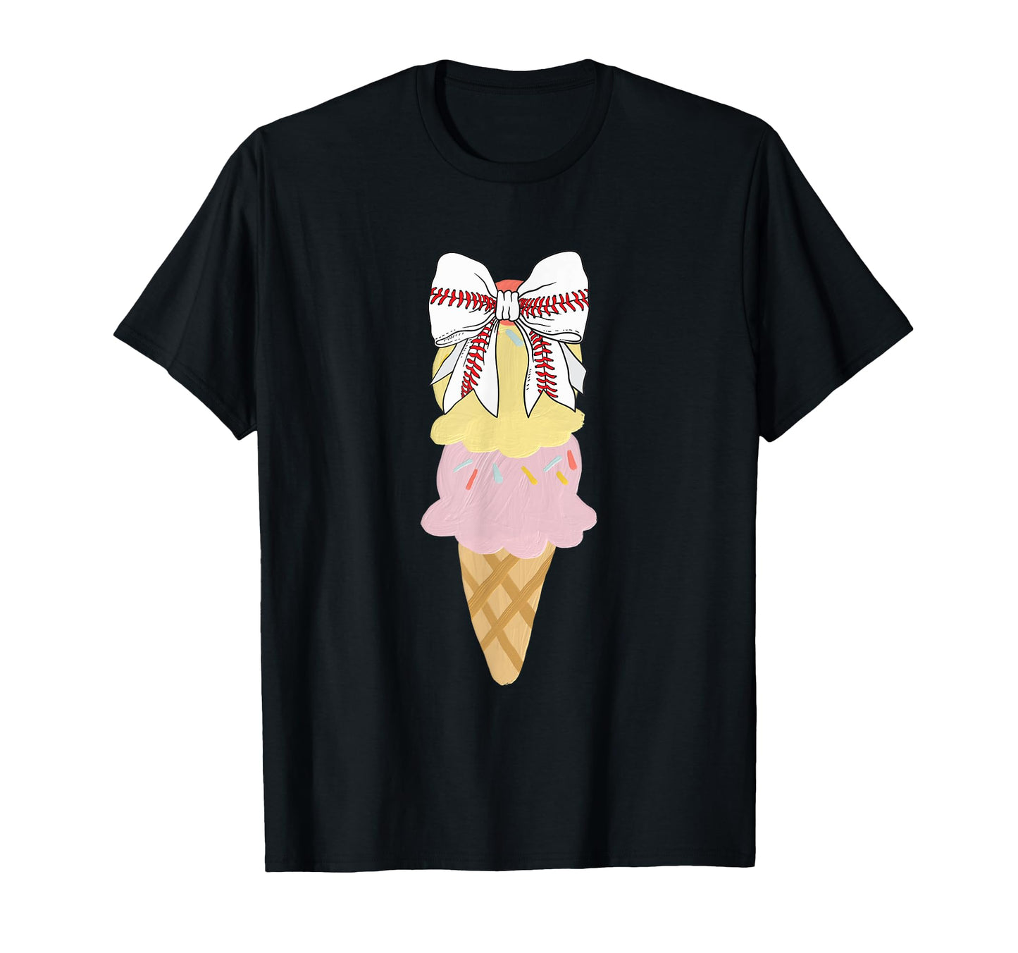 Baseball Coquette Bow Ice Cream T-Shirt - Casual Everyday Wear for Adults - T-Shirt, Sweatshirt, Hoodie
