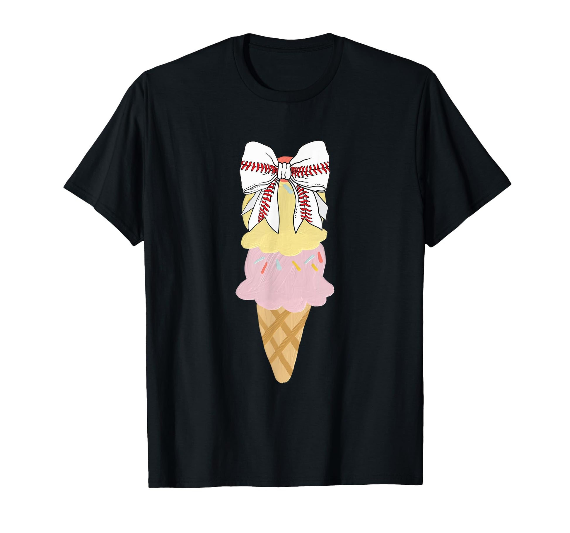 Baseball Coquette Bow Ice Cream T-Shirt - Casual Everyday Wear for Adults - T-Shirt, Sweatshirt, Hoodie