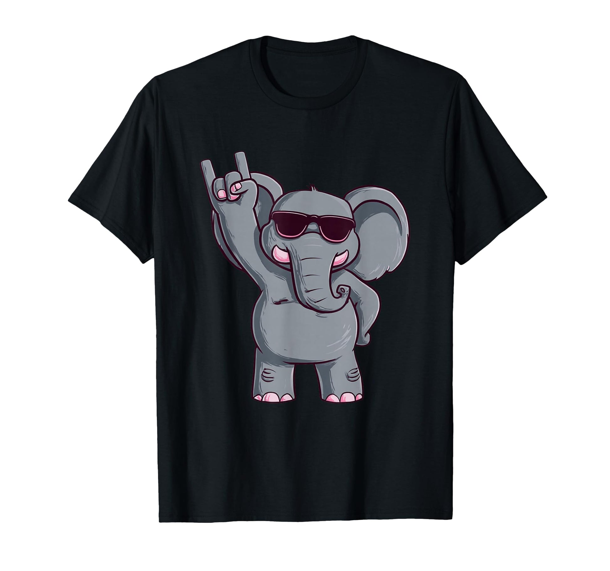 Cartoon Elephant Rock Hand Sign Punk T-Shirt - Minimalist Print for Adults - T-Shirt, Sweatshirt, Hoodie