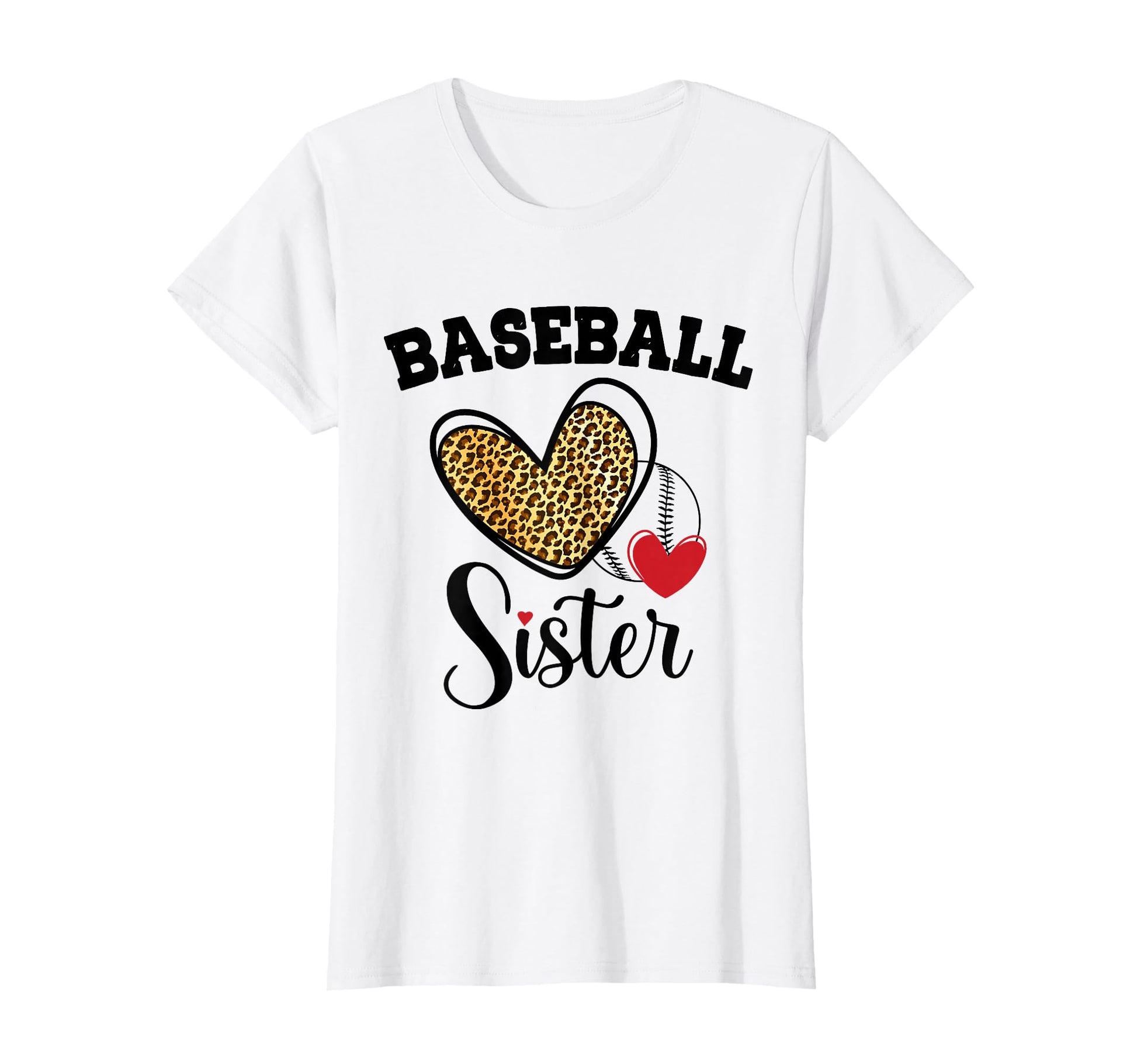 Baseball Sister Leopard Heart Funny T-Shirt - Minimalist Print Unisex - T-Shirt, Sweatshirt, Hoodie