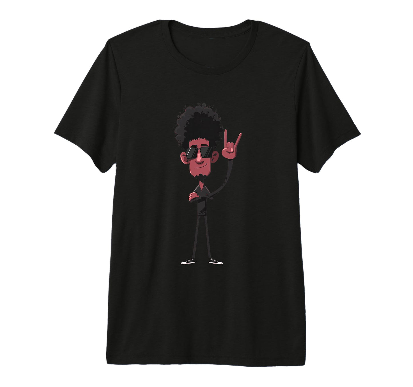 Afro Rock Hand Sign Character T-Shirt - Casual Everyday Wear Men Women - T-Shirt, Sweatshirt, Hoodie