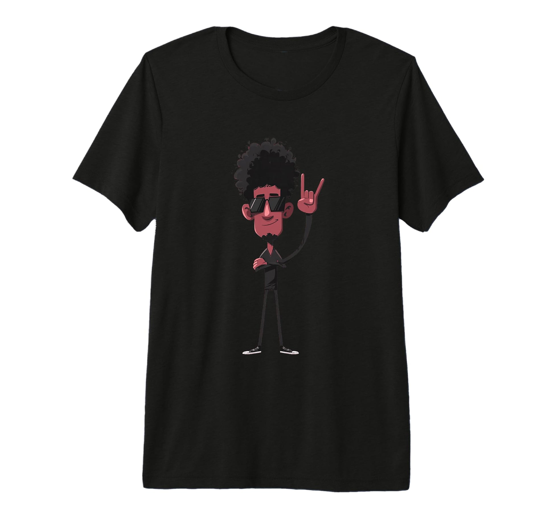 Afro Rock Hand Sign Character T-Shirt - Casual Everyday Wear Men Women - T-Shirt, Sweatshirt, Hoodie