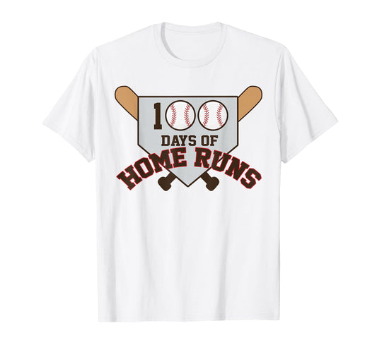 100 Days Home Runs Baseball Teacher T-Shirt - Minimalist Print for Adults - T-Shirt, Sweatshirt, Hoodie