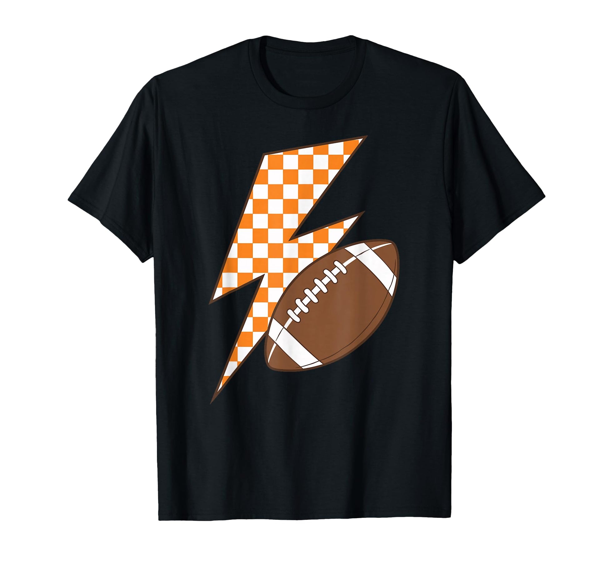 Orange Checkered Lightning Bolt Football T-Shirt - Graphic Print Unisex - T-Shirt, Sweatshirt, Hoodie