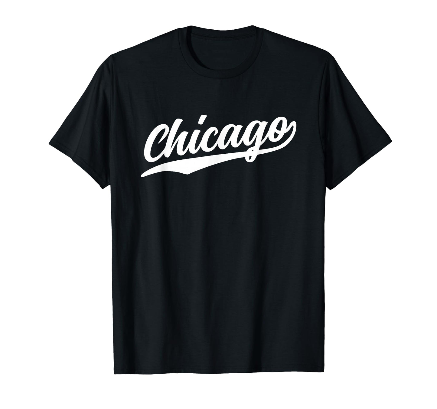 Chicago Illinois Script 1970S White Text T-Shirt - Unique Graphic Men Women - T-Shirt, Sweatshirt, Hoodie