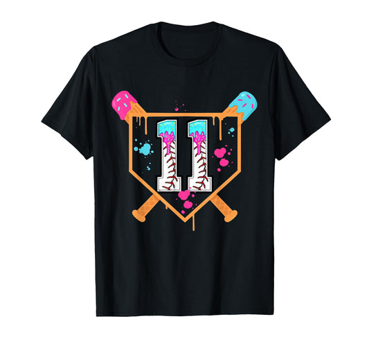 Baseball 11Th Birthday Ice Cream Drip T-Shirt - Minimalist Print Men Women - T-Shirt, Sweatshirt, Hoodie