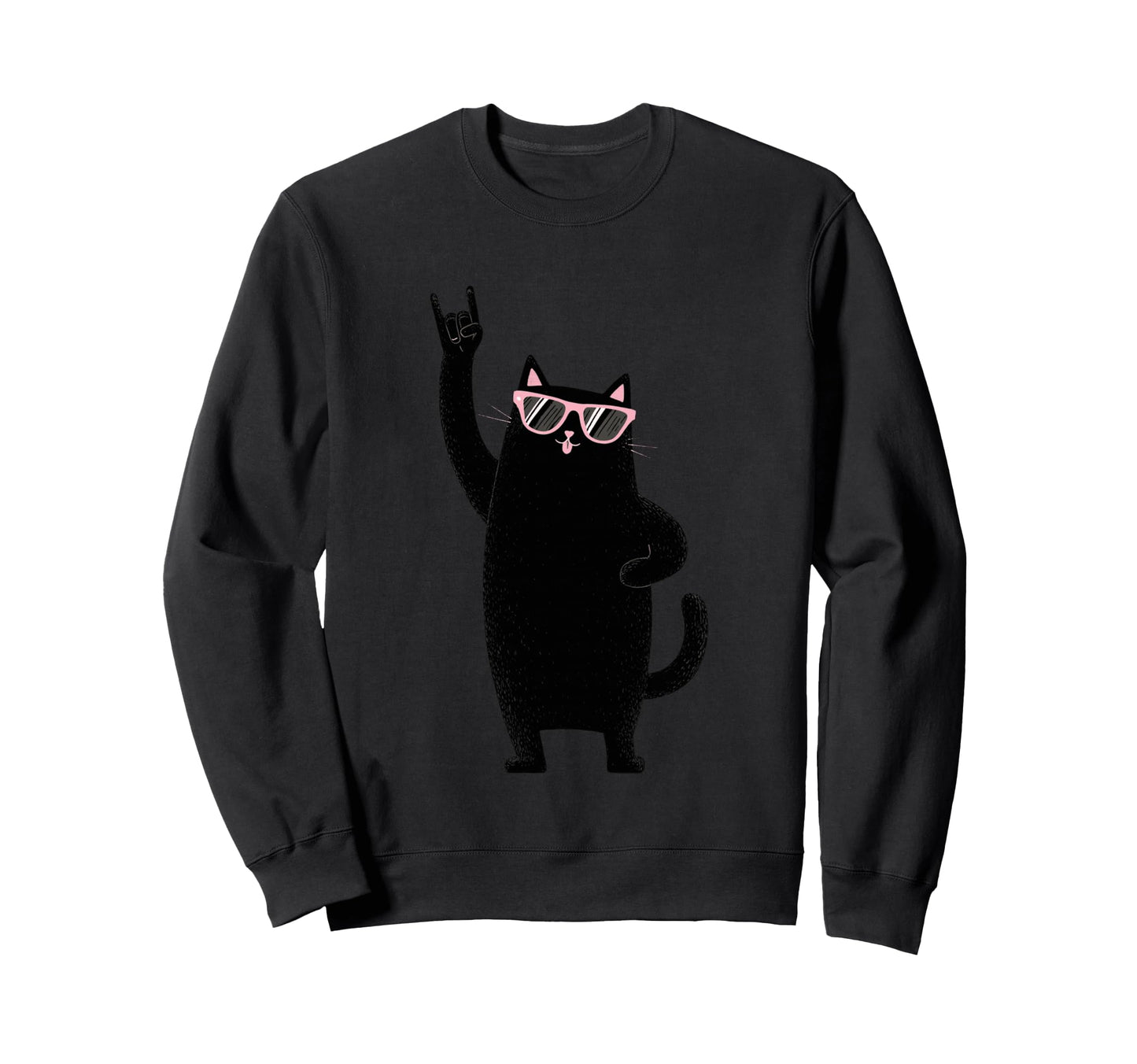 Cat Rock Black Cat Sunglasses Sweatshirt - Minimalist Print Unisex - T-Shirt, Sweatshirt, Hoodie