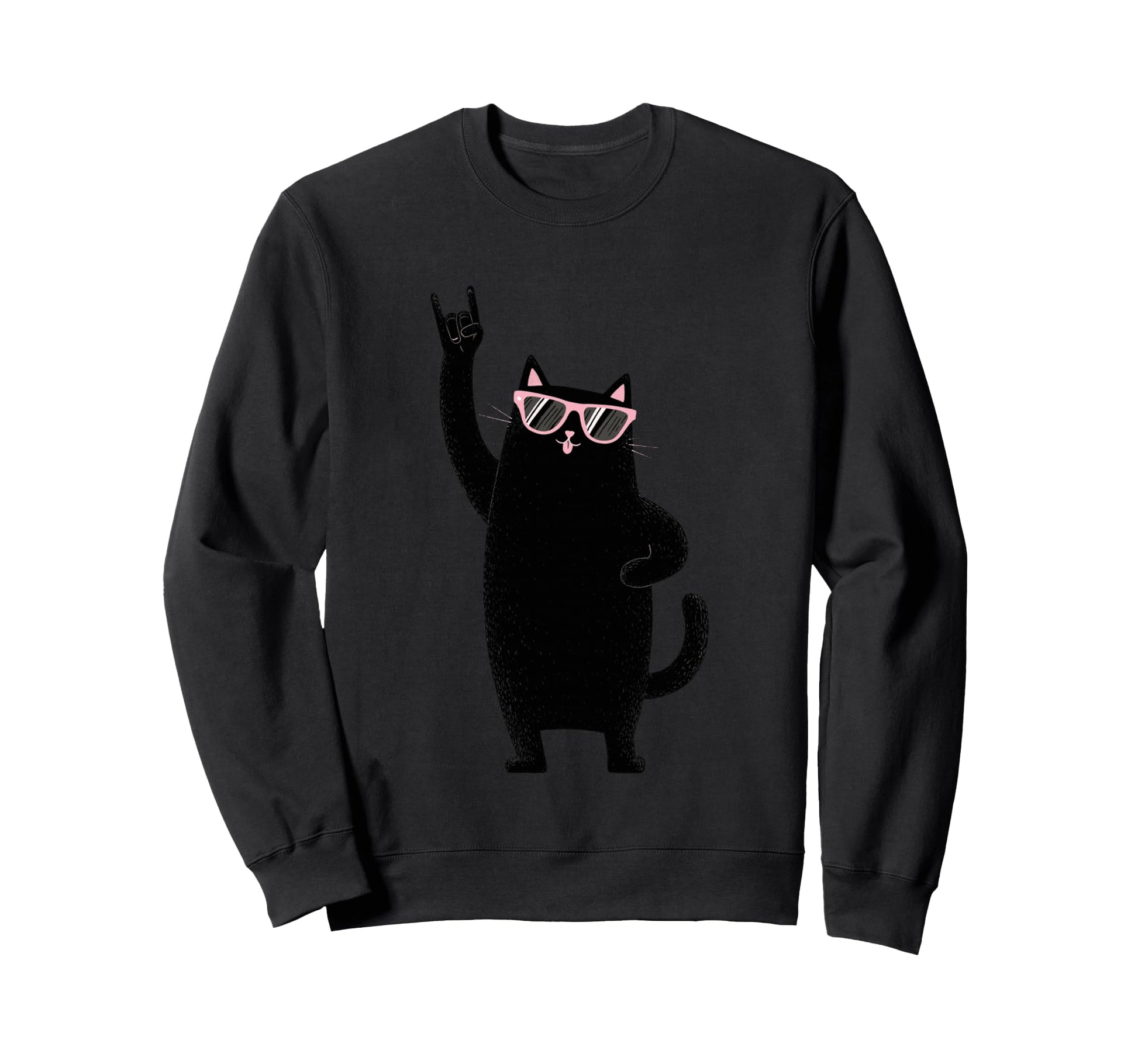 Cat Rock Black Cat Sunglasses Sweatshirt - Minimalist Print Unisex - T-Shirt, Sweatshirt, Hoodie