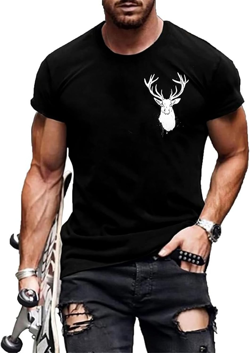 Western for Men Deer Print Short Sleeve Retro Graphic - Adult & Kids T-Shirts, Sweatshirts & Hoodies apparel design preview 1