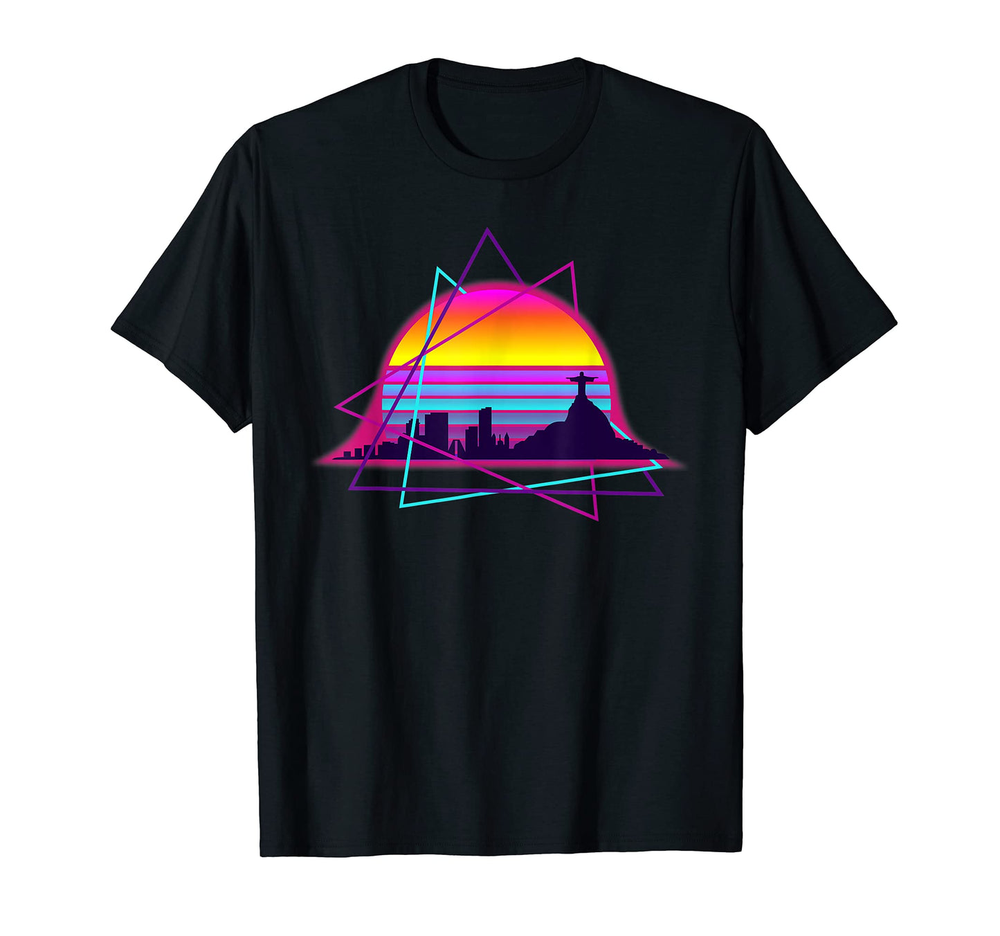 Synthwave Sunset Over Rio Outrun 80S T-Shirt - Minimalist Print for Adults - T-Shirt, Sweatshirt, Hoodie