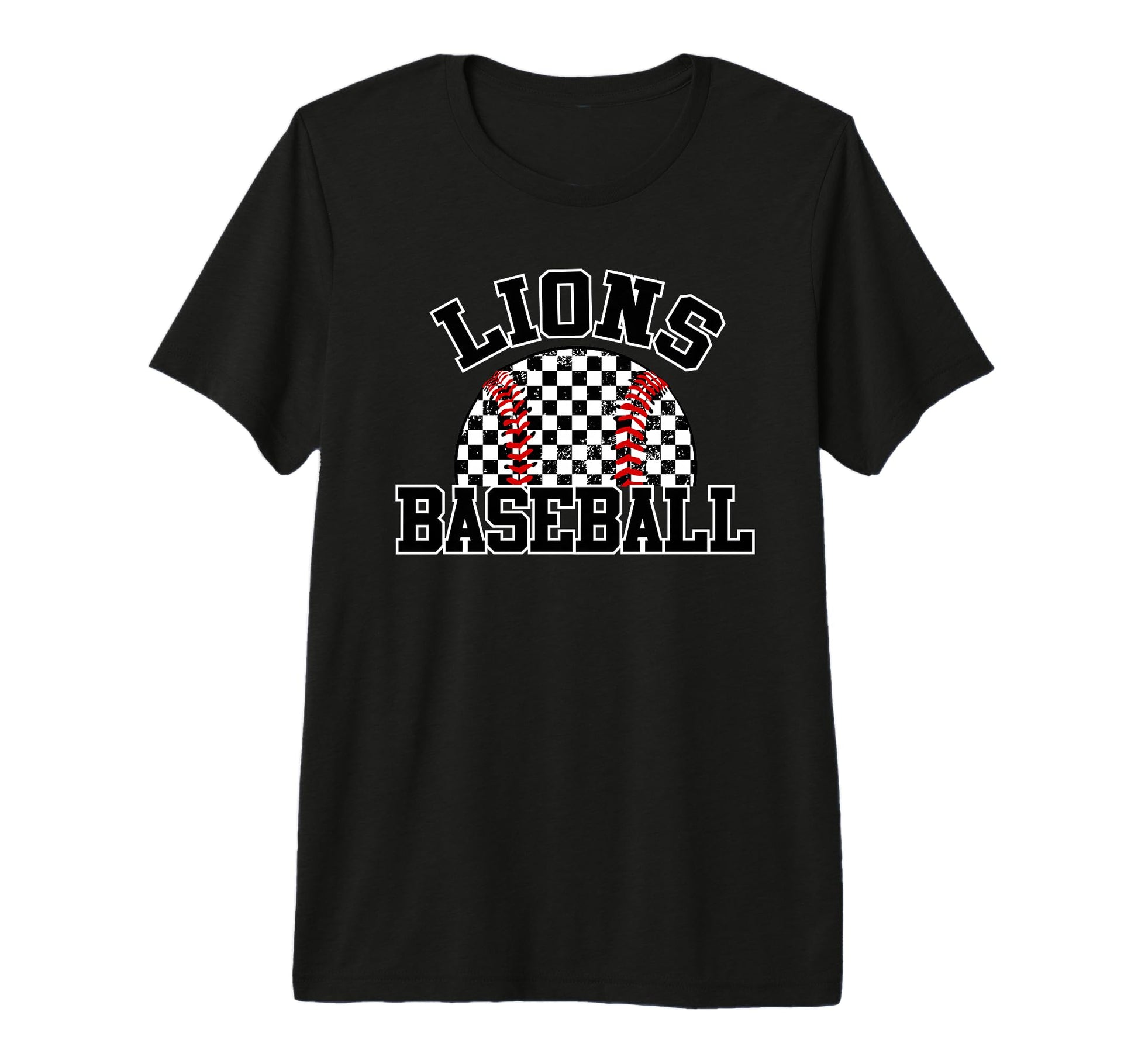 Lions Baseball Checkered Lion Baseball Mom T-Shirt - Trendy Graphic Unisex - T-Shirt, Sweatshirt, Hoodie