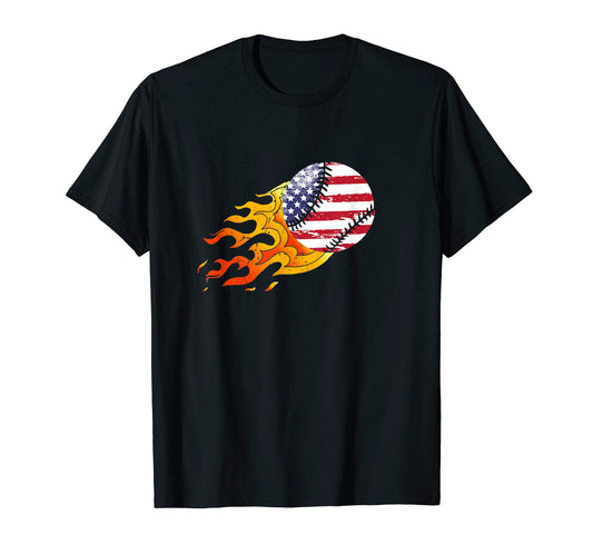 American Flag Baseball 4Th July Flames T-Shirt - Custom Art Print Unisex - T-Shirt, Sweatshirt, Hoodie