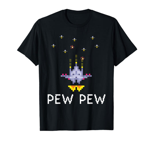 Arcade 8 Bit Spaceship Pew Pew Nostalgic Hoodie - Trendy Graphic for Adults - T-Shirt, Sweatshirt, Hoodie