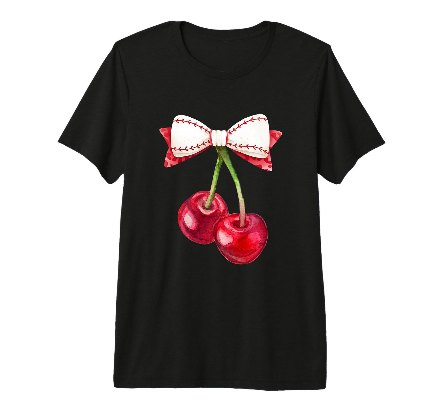 Cherry Cherries Coquette Bow Baseball T-Shirt - Graphic Print Men Women - T-Shirt, Sweatshirt, Hoodie