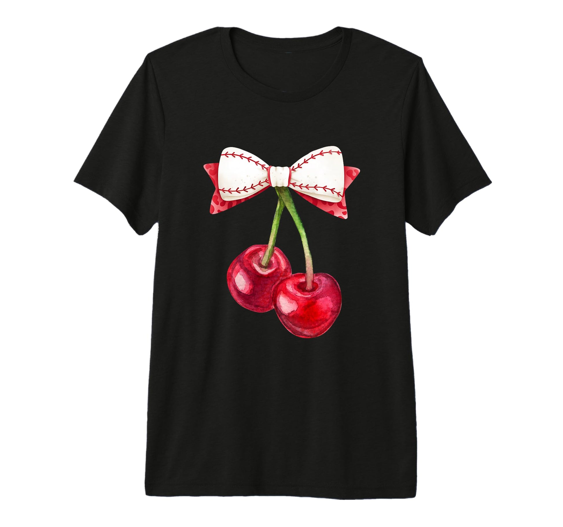 Cherry Cherries Coquette Bow Baseball T-Shirt - Graphic Print Men Women - T-Shirt, Sweatshirt, Hoodie