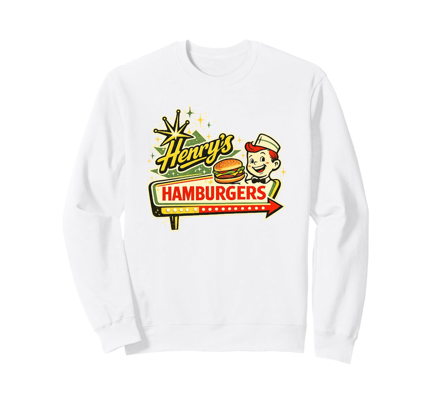 Diner Sign Art Henrys Hamburgers Sweatshirt - Unique Graphic Unisex - T-Shirt, Sweatshirt, Hoodie